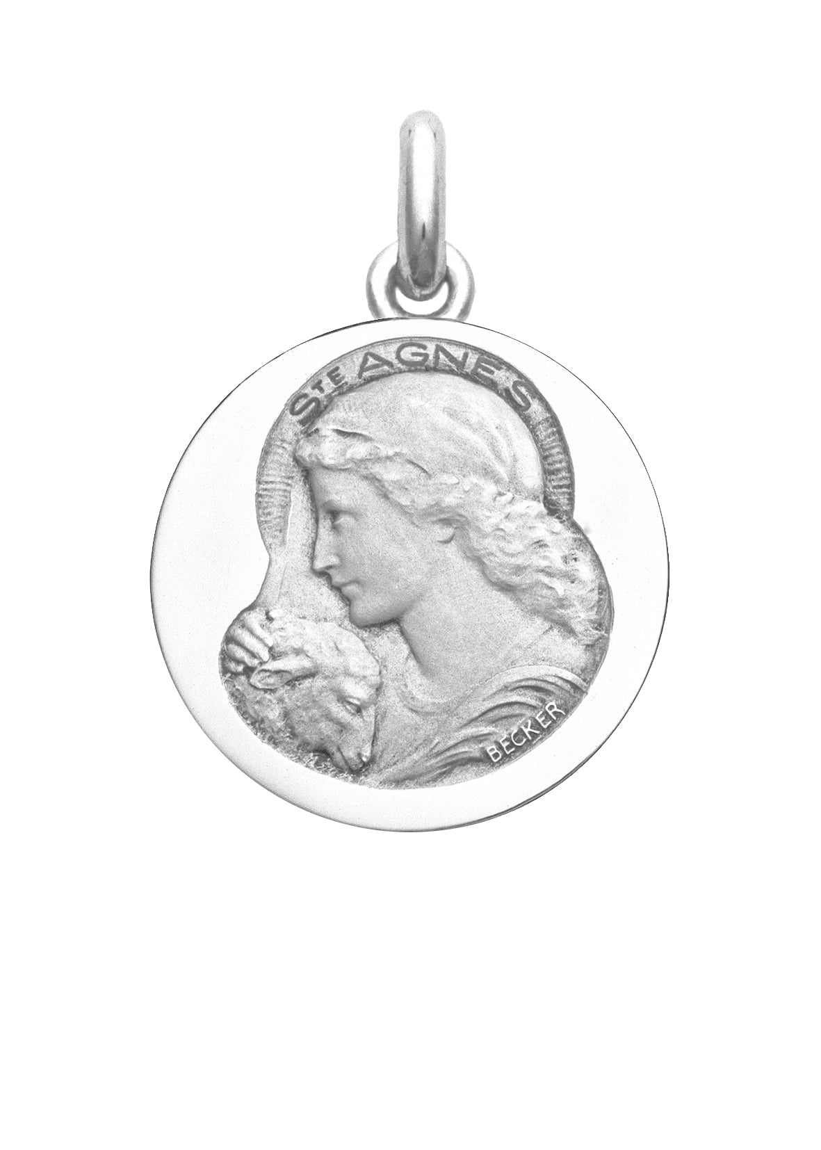 Médaille Sainte Agnès OR BLANC 18 carats / 20 mm