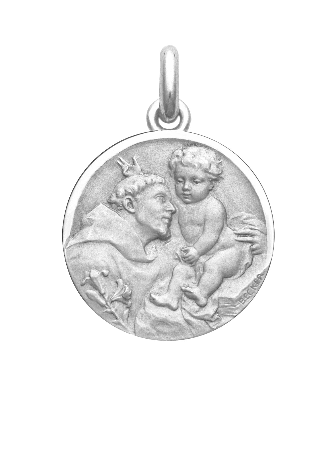 Médaille Saint Antoine de Padoue OR BLANC 18 carats / 20 mm