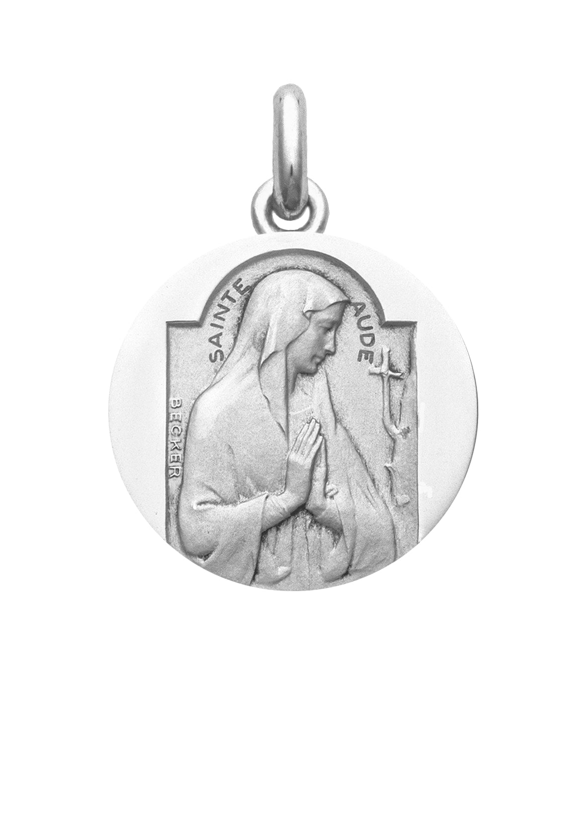 Médaille Sainte Aude OR BLANC 18 carats / 20 mm