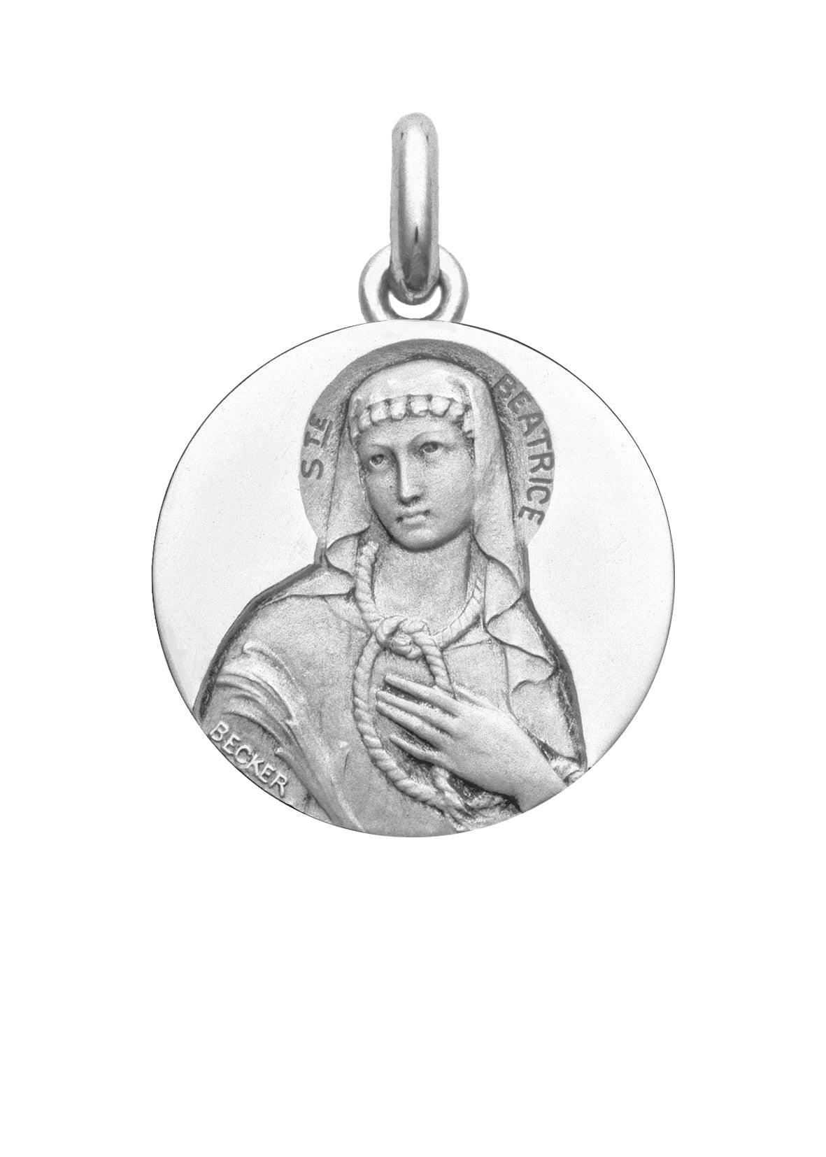 Médaille Sainte Béatrice OR BLANC 18 carats / 20 mm