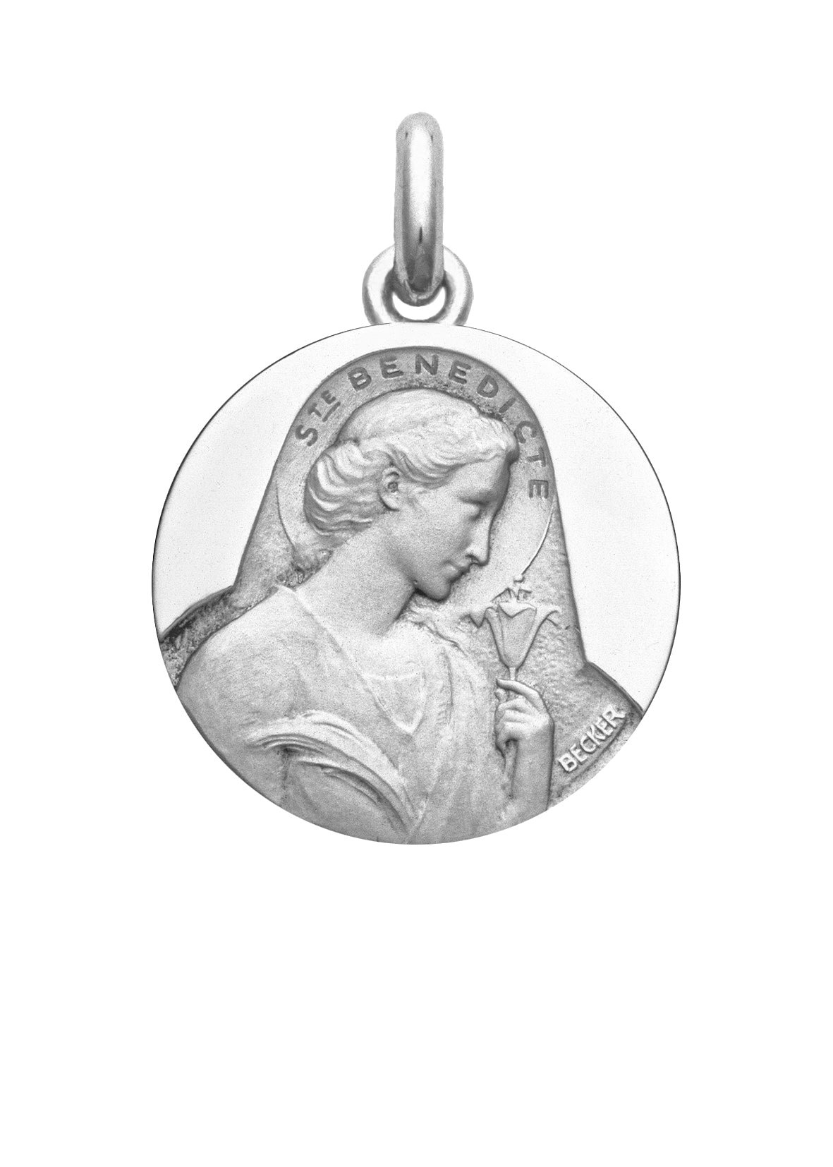 Médaille Sainte Bénédicte OR BLANC 18 carats / 20 mm