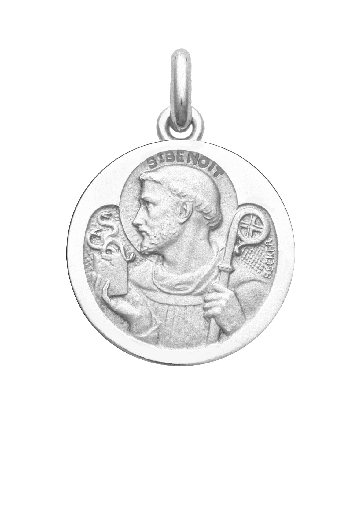 Médaille Saint Benoit OR BLANC 18 carats / 20 mm