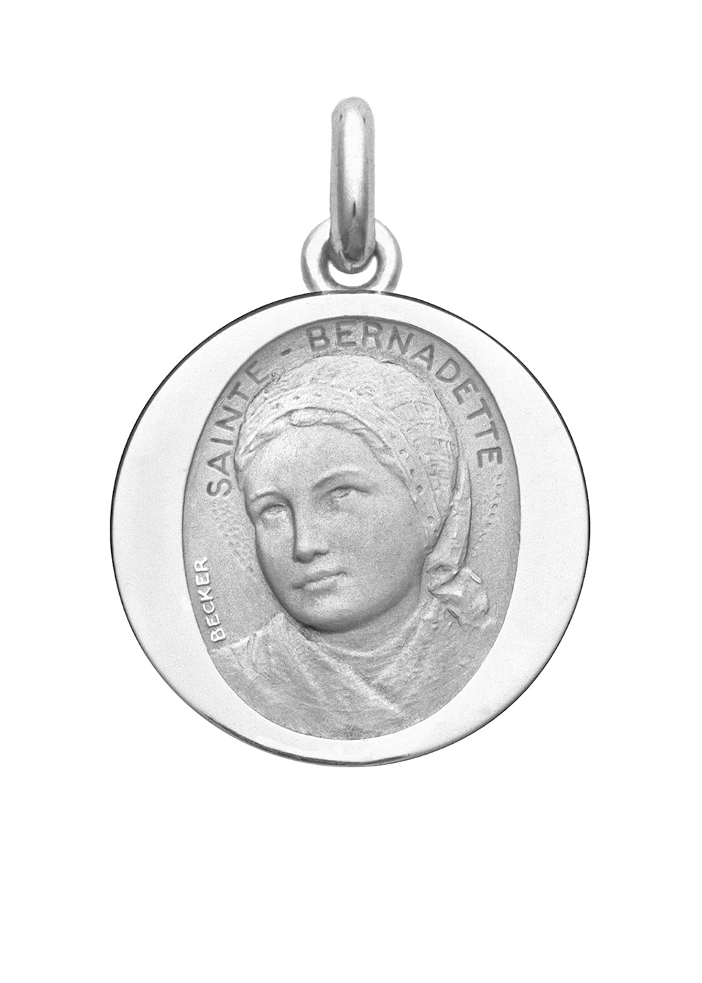 Médaille Sainte Bernadette OR BLANC 18 carats / 20 mm