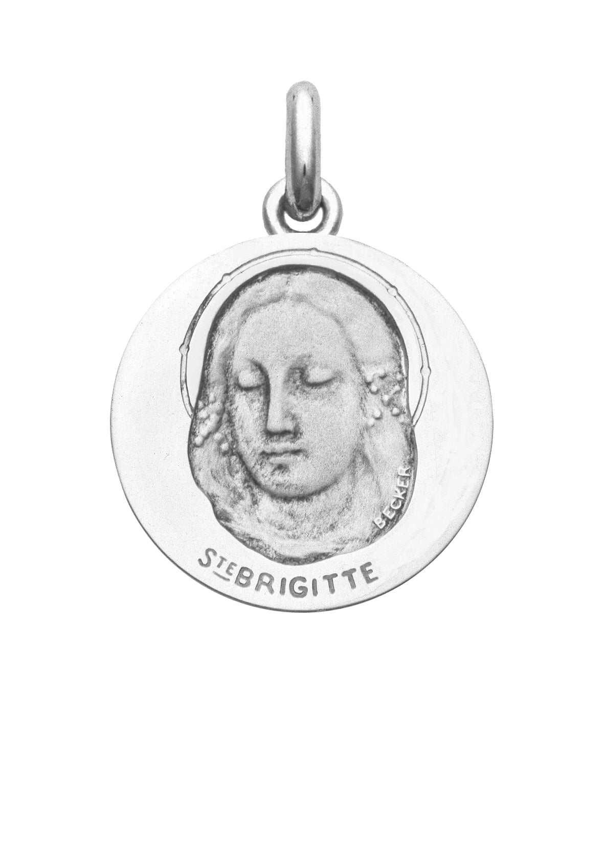 Médaille Sainte Brigitte OR BLANC 18 carats / 20 mm