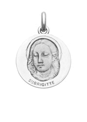 Médaille Sainte Brigitte OR BLANC 18 carats / 20 mm