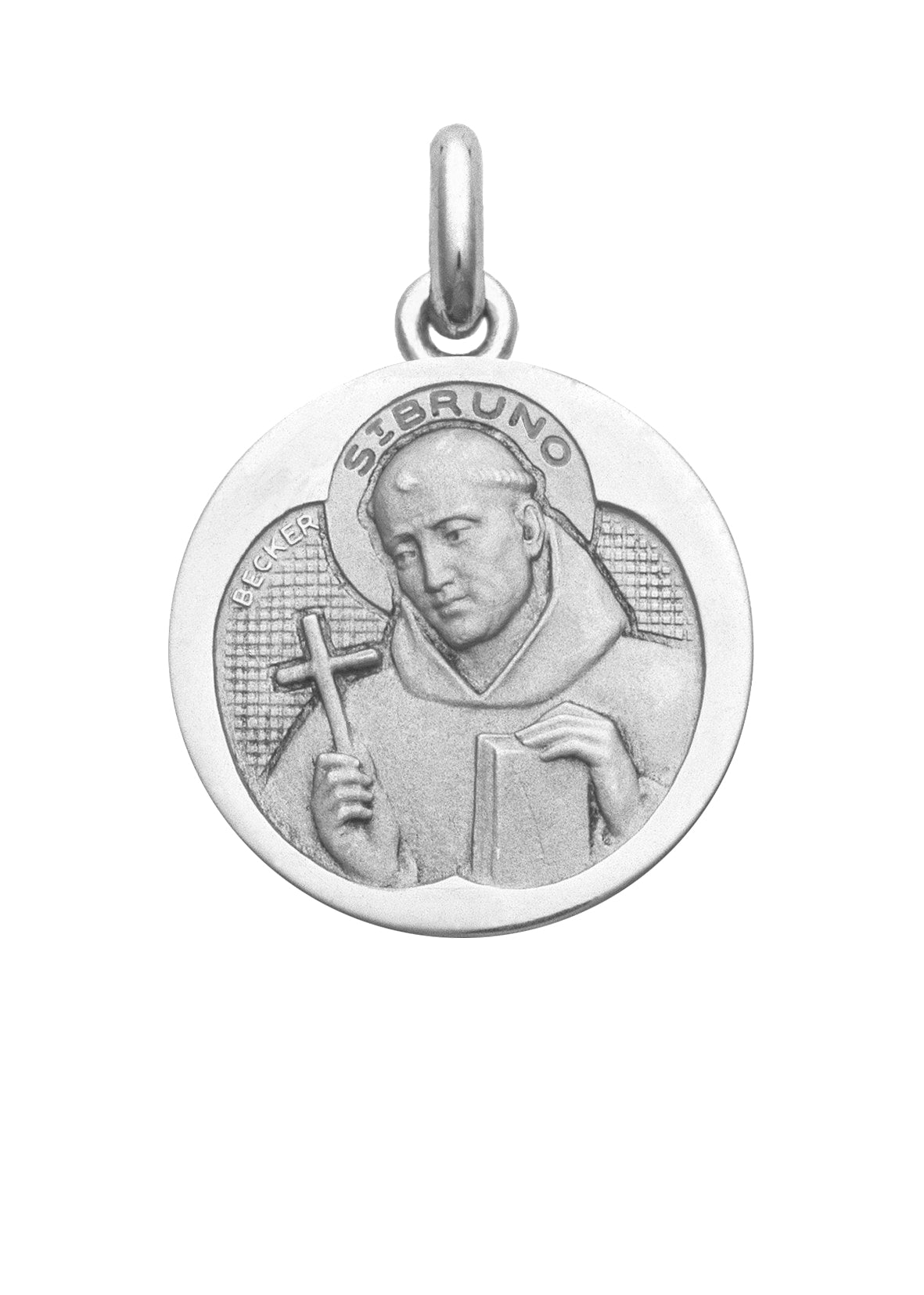 Médaille Saint Bruno OR BLANC 18 carats / 20 mm