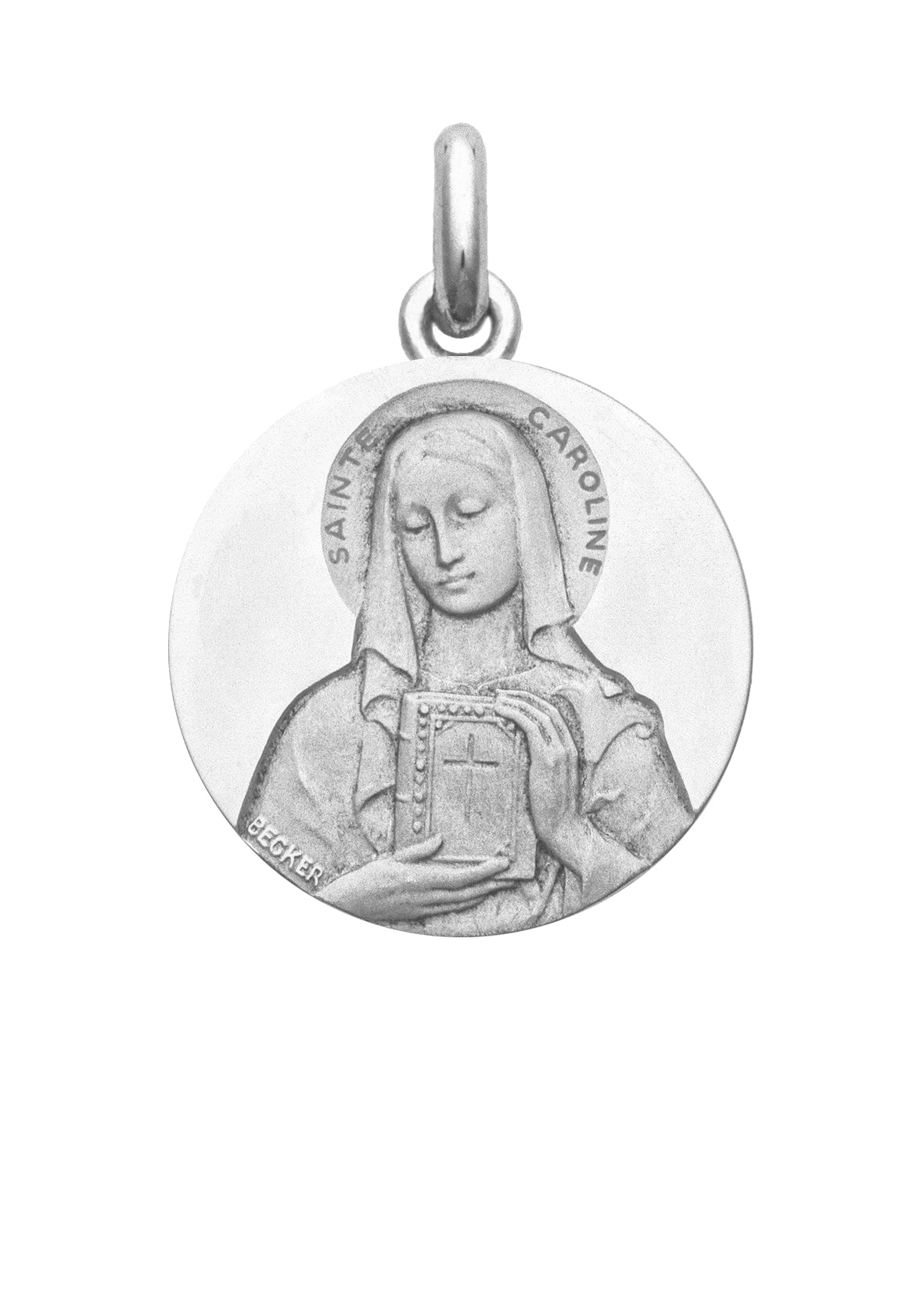 Médaille Sainte Caroline OR BLANC 18 carats / 20 mm
