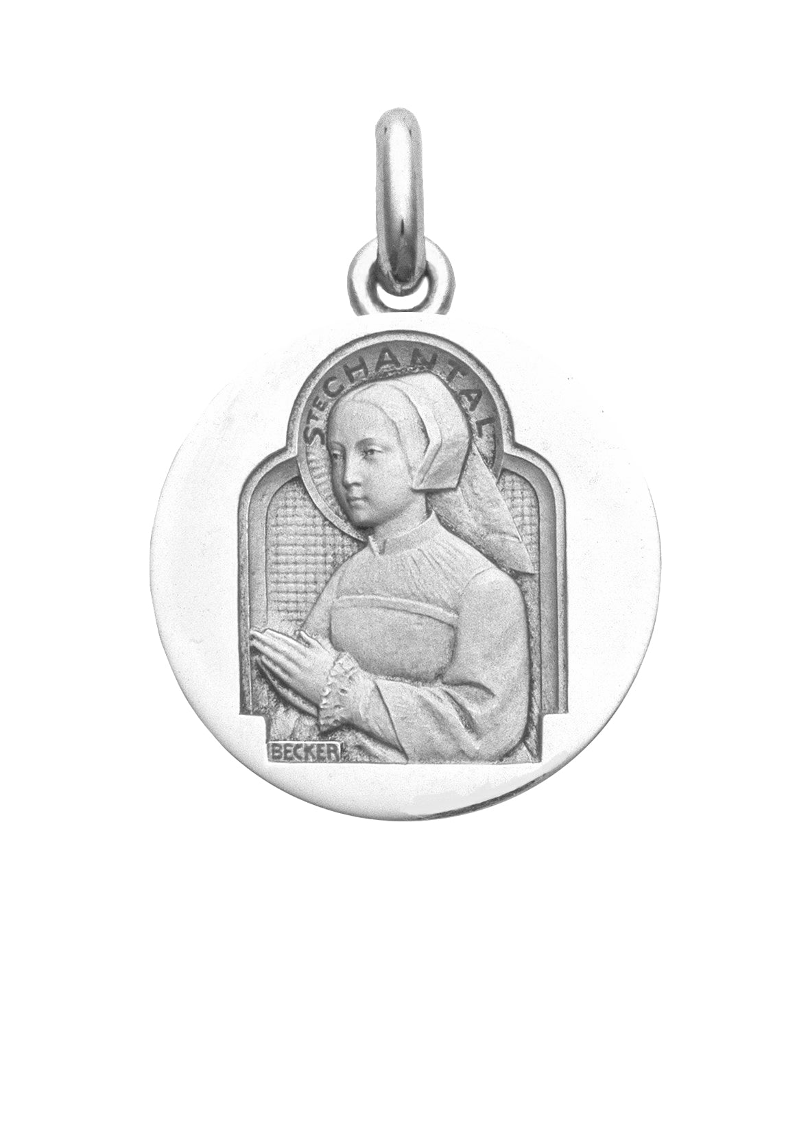 Médaille Sainte Chantal OR BLANC 18 carats / 20 mm