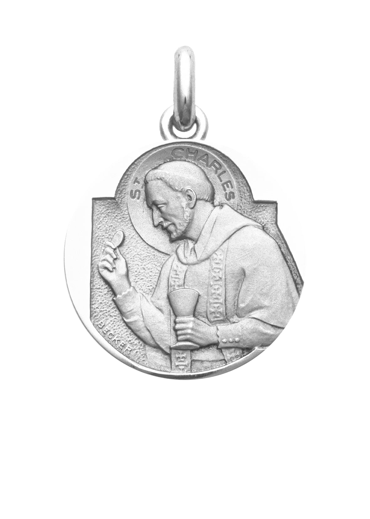 Médaille Saint Charles OR BLANC 18 carats / 20 mm