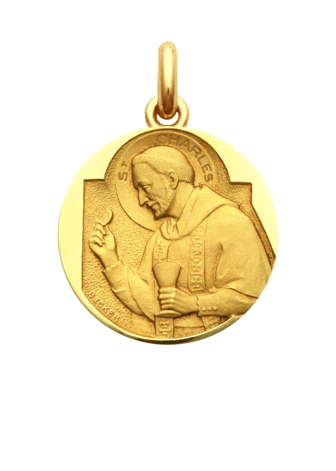 Médaille Saint Charles OR JAUNE 18 carats / 15 mm