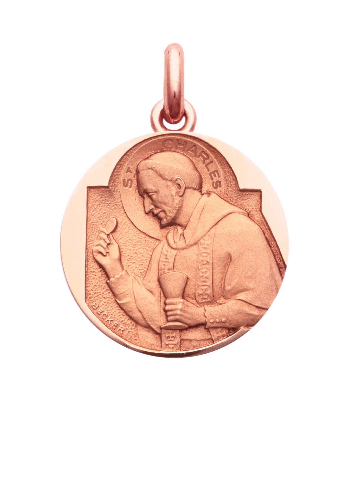 Médaille Saint Charles OR ROSE 18 carats / 15 mm