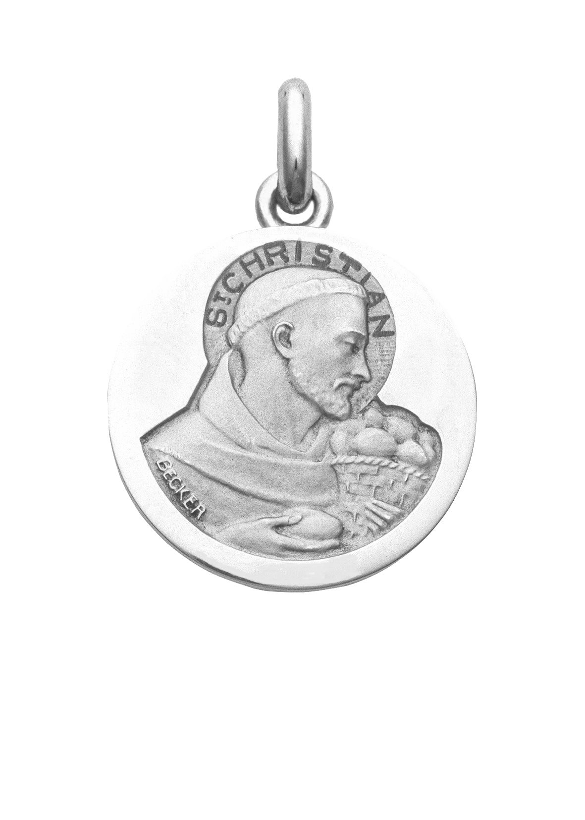 Médaille Saint Christian OR BLANC 18 carats / 20 mm