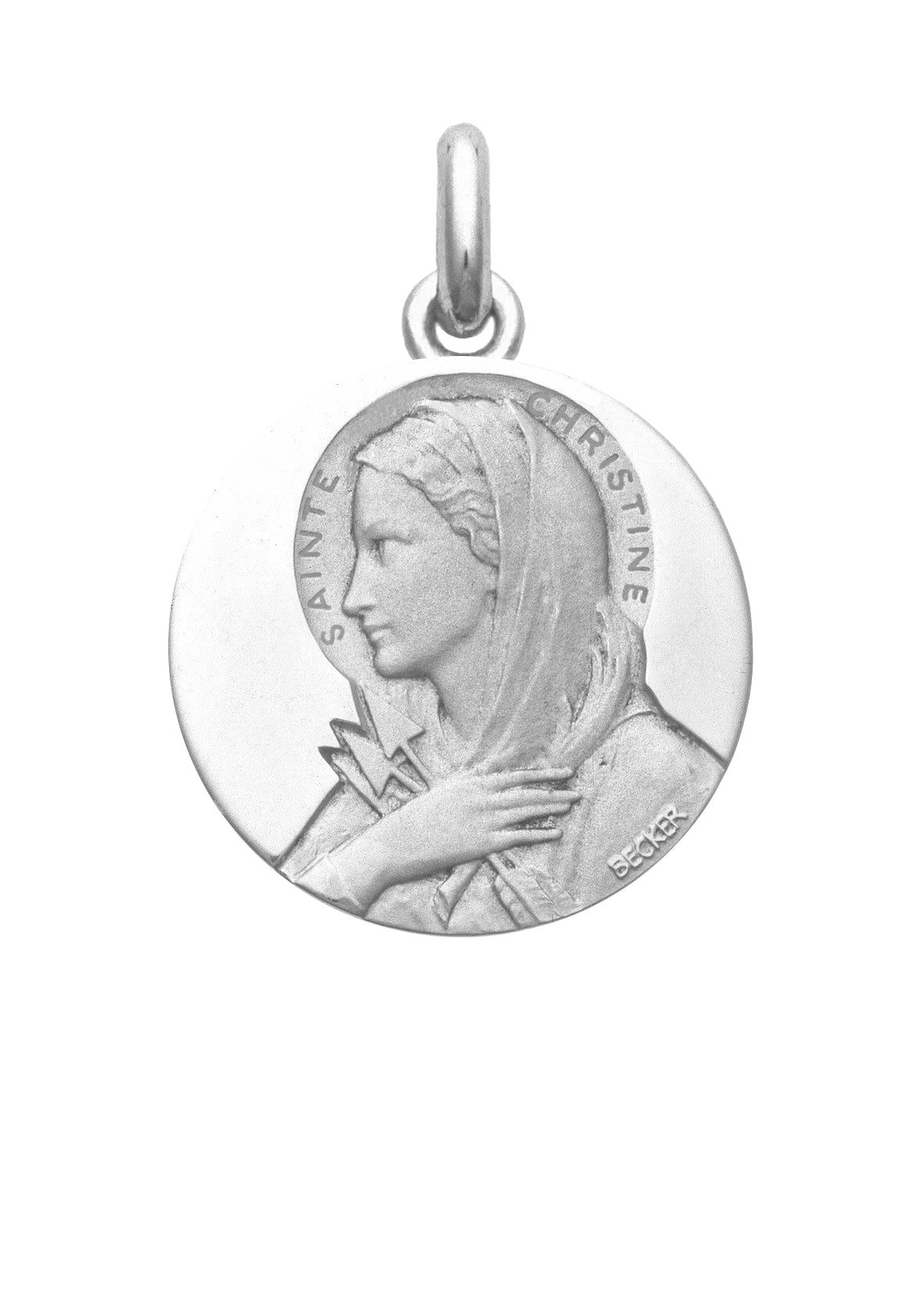 Médaille Sainte Christine OR BLANC 18 carats / 20 mm