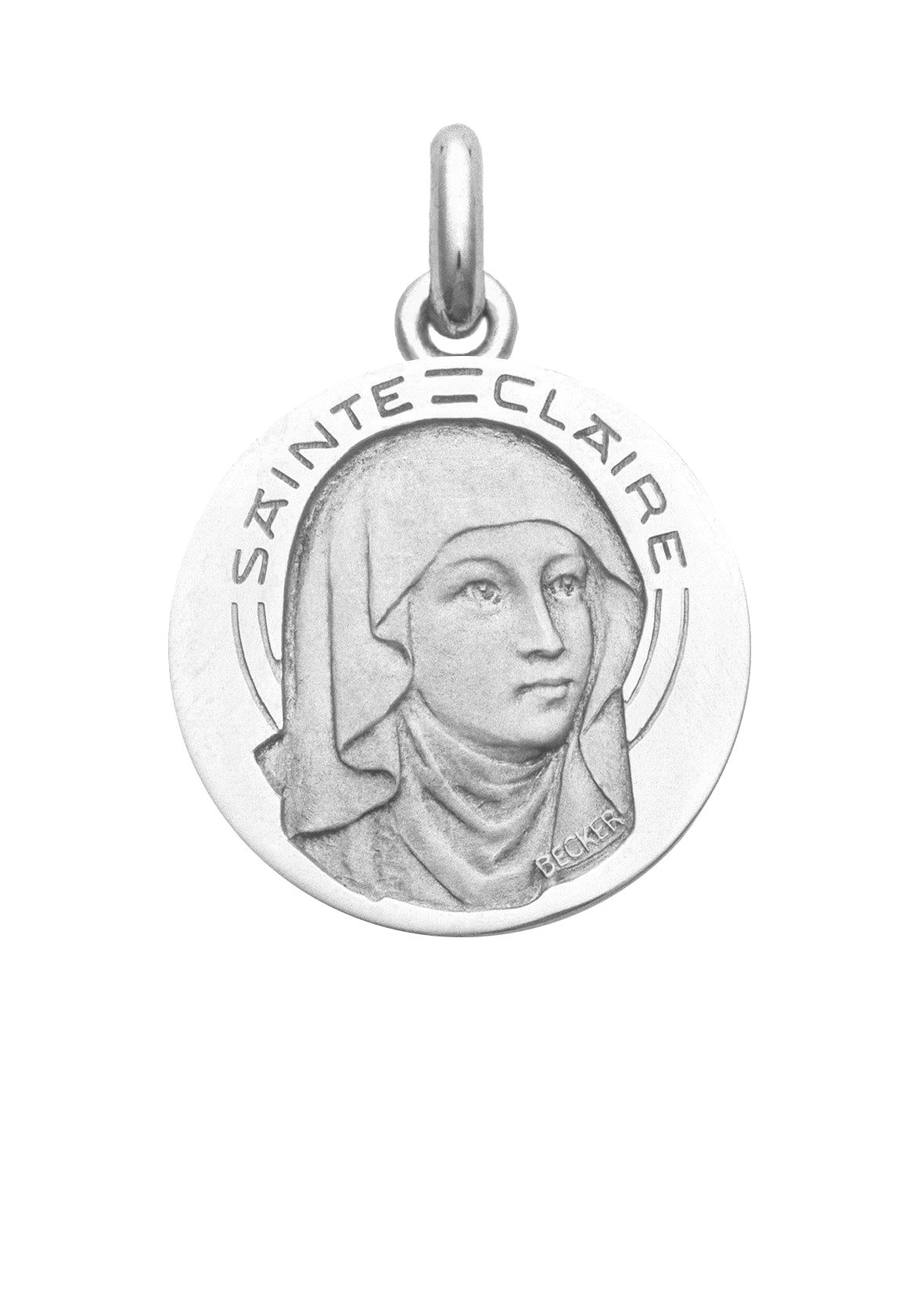 Médaille Sainte Claire OR BLANC 18 carats / 20 mm