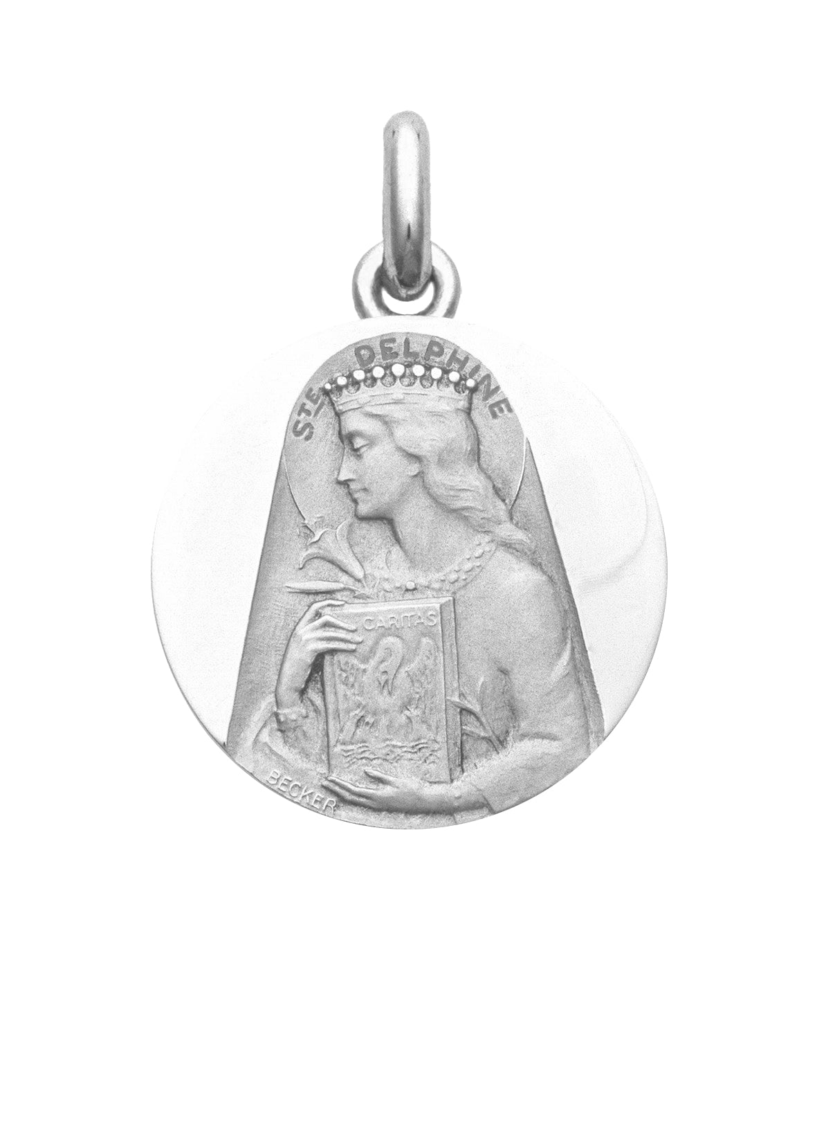 Médaille Sainte Delphine OR BLANC 18 carats / 18 mm