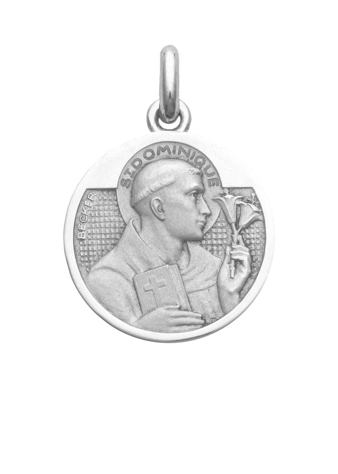Médaille Saint Dominique OR BLANC 18 carats / 20 mm