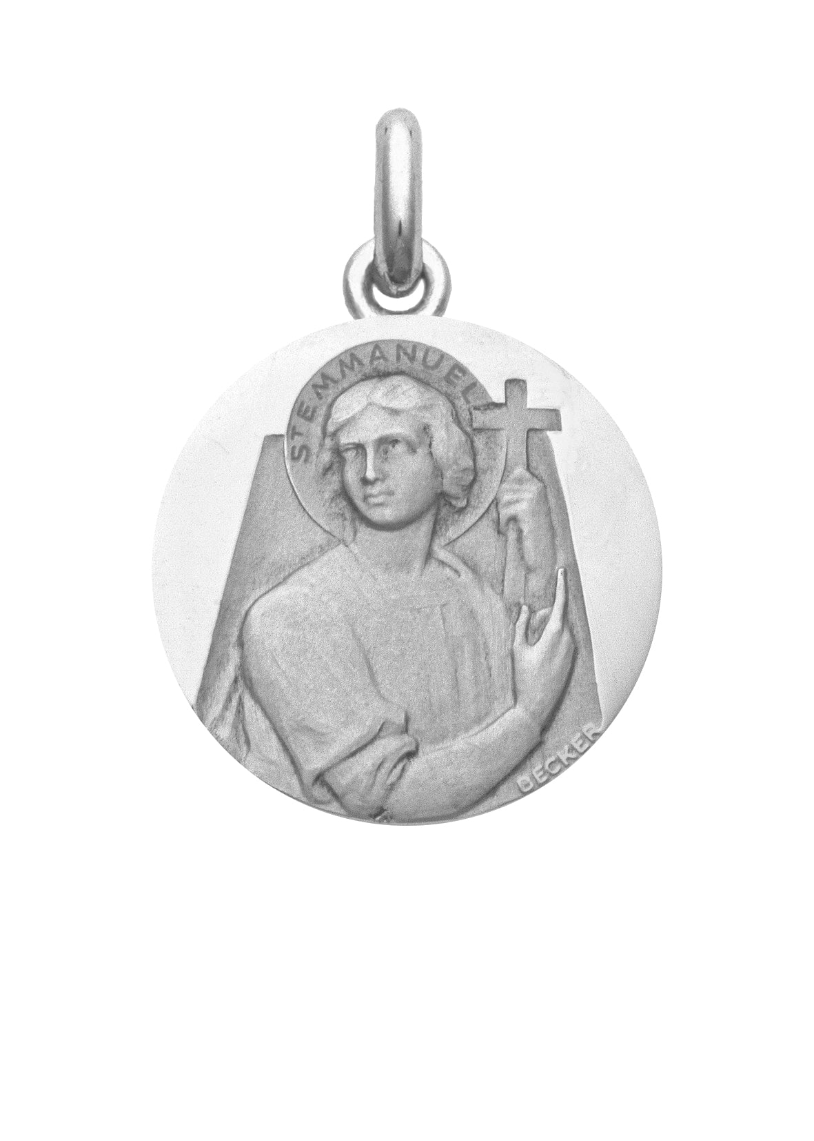 Médaille Saint Emmanuel OR BLANC 18 carats / 20 mm