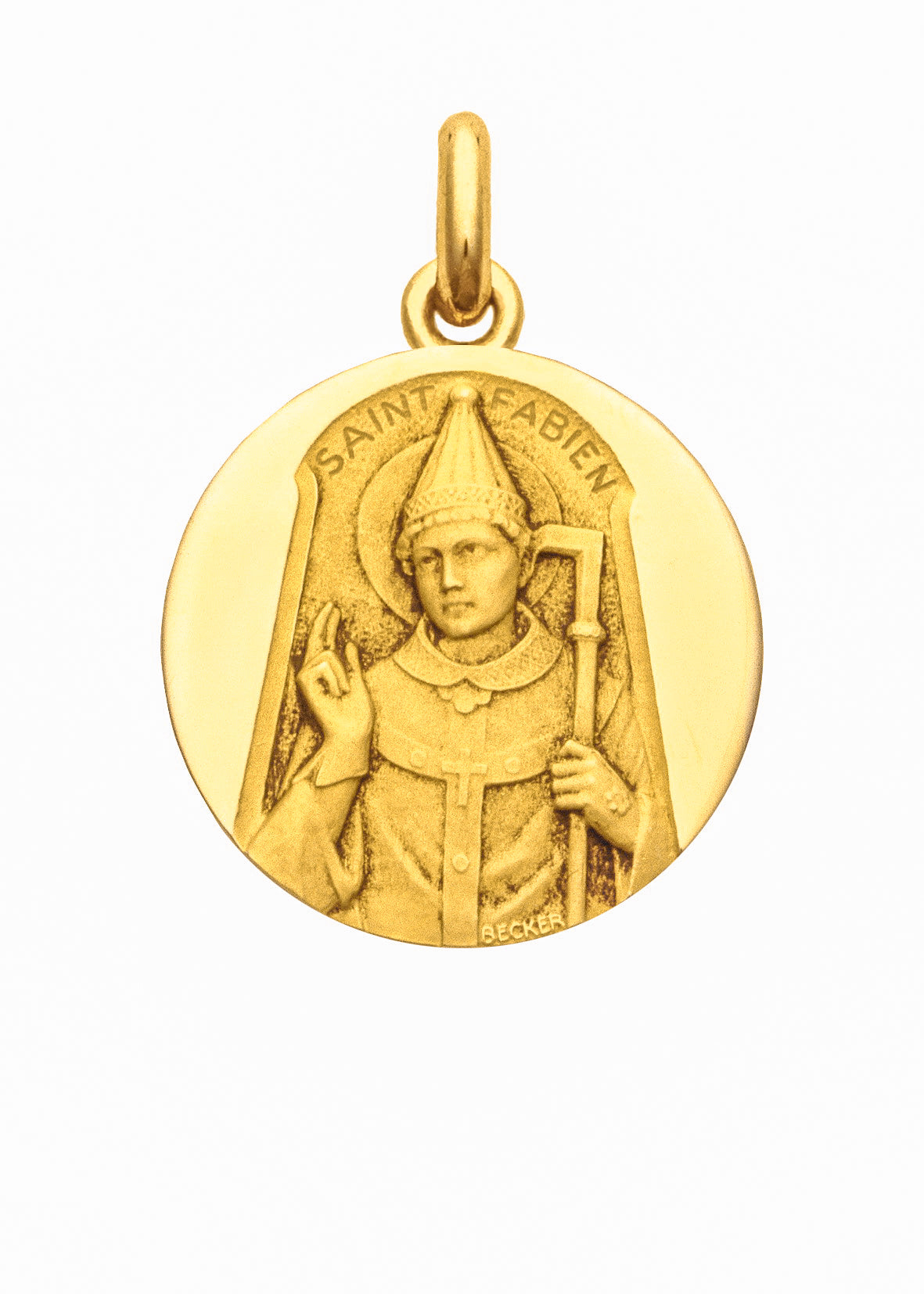 Médaille Saint Fabien OR JAUNE 18 carats / 15 mm
