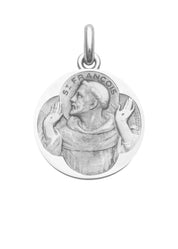 Médaille Saint François d'Assise OR BLANC 18 carats / 20 mm