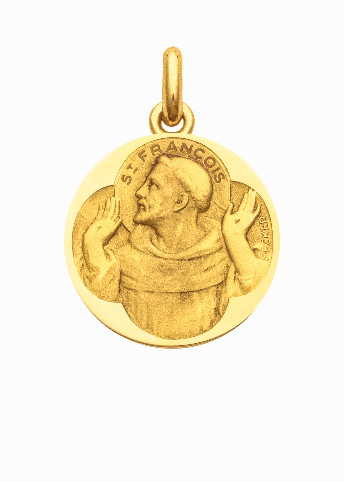 Médaille Saint François d'Assise OR JAUNE 18 carats / 15 mm