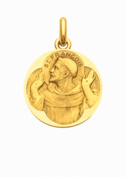 Médaille Saint François d'Assise OR JAUNE 18 carats / 15 mm