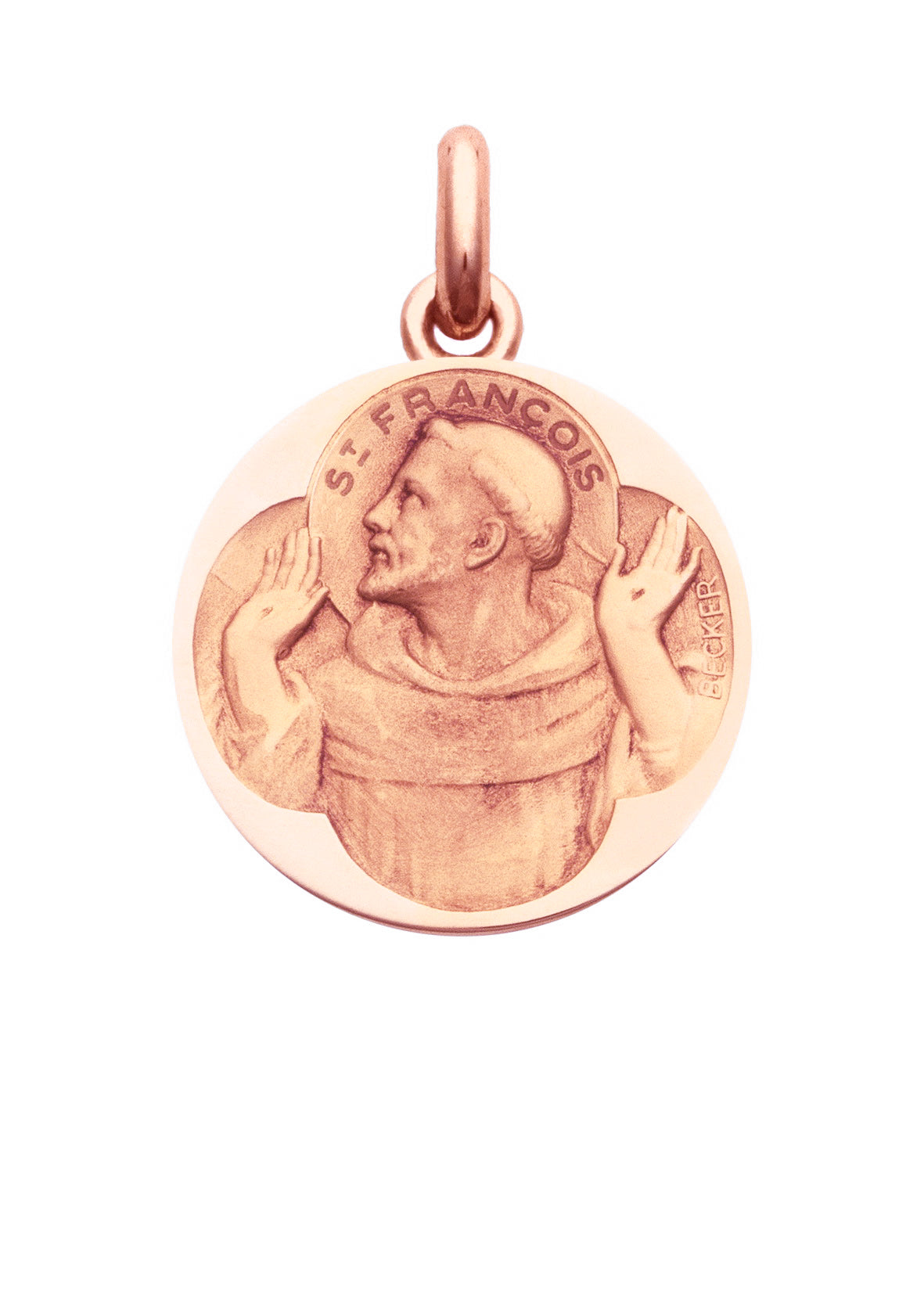 Médaille Saint François d'Assise OR ROSE 18 carats / 15 mm