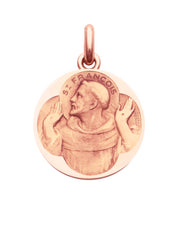 Médaille Saint François d'Assise OR ROSE 18 carats / 15 mm