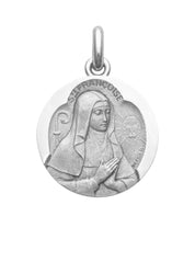 Médaille Saint Françoise OR BLANC 18 carats / 20 mm