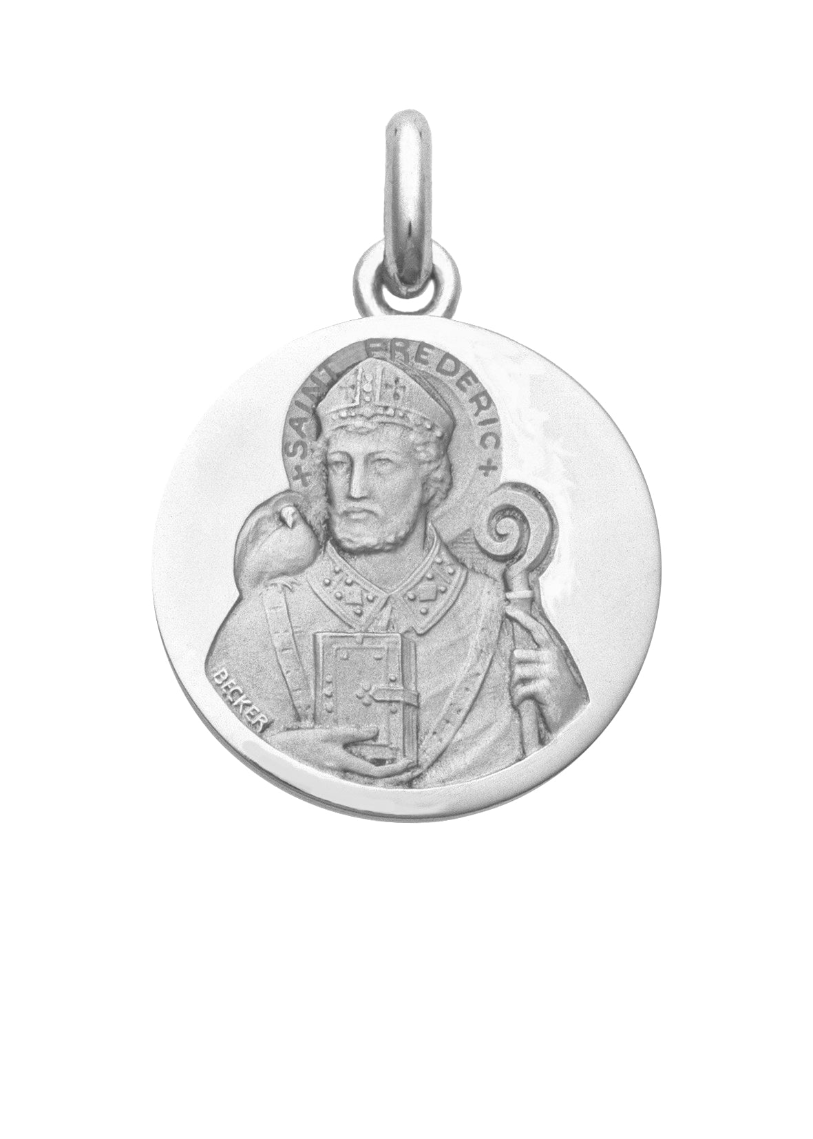 Médaille Saint Frédéric OR BLANC 18 carats / 20 mm