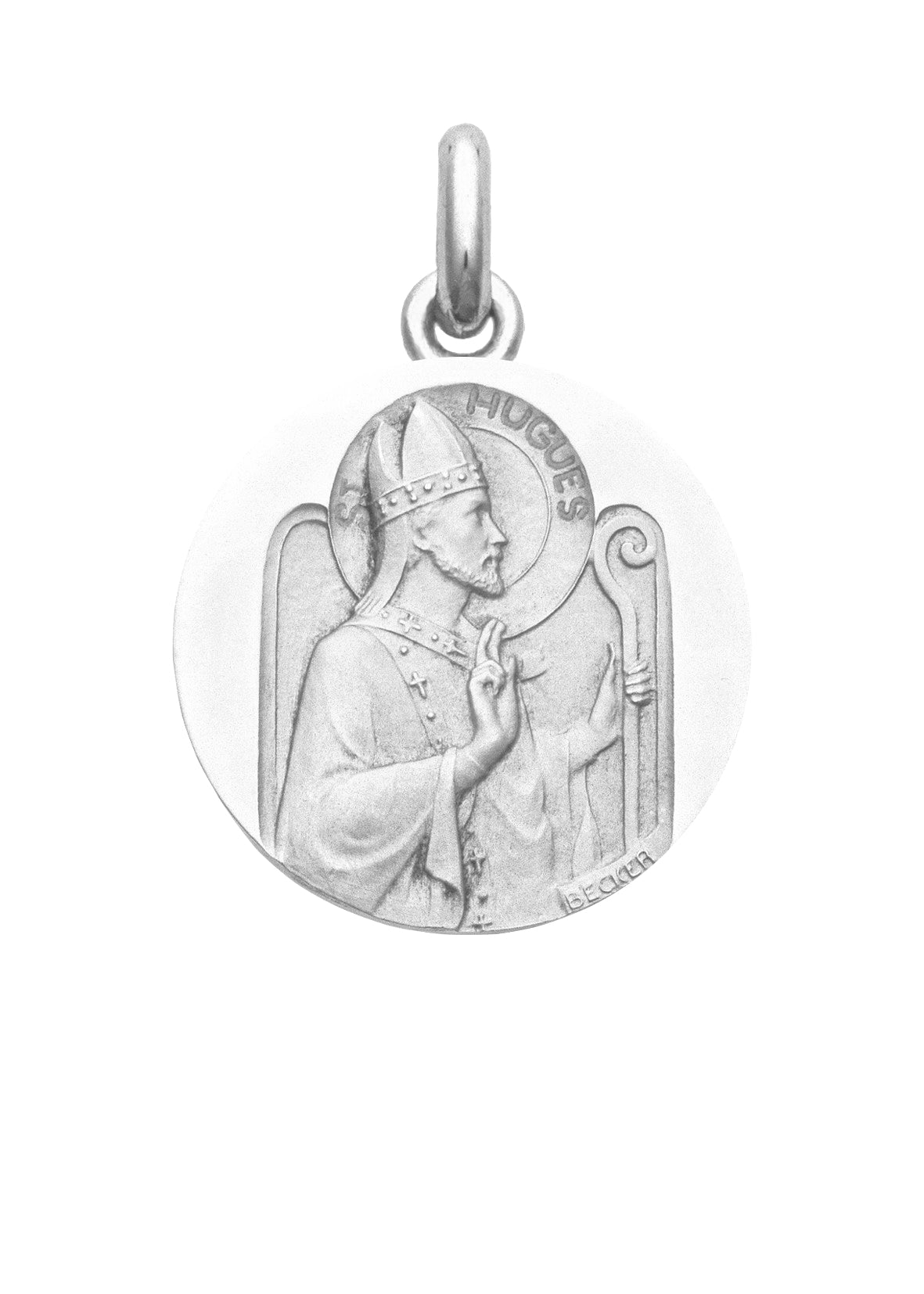 Médaille Saint Hugues OR BLANC 18 carats / 20 mm