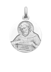 Médaille Saint Jérôme OR BLANC 18 carats / 20 mm