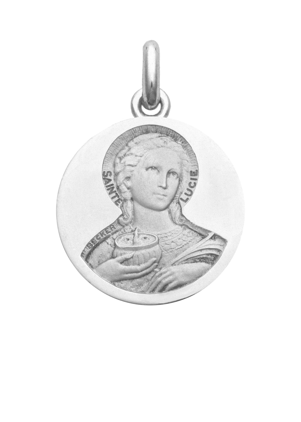 Médaille Sainte Lucie OR BLANC 18 carats / 20 mm