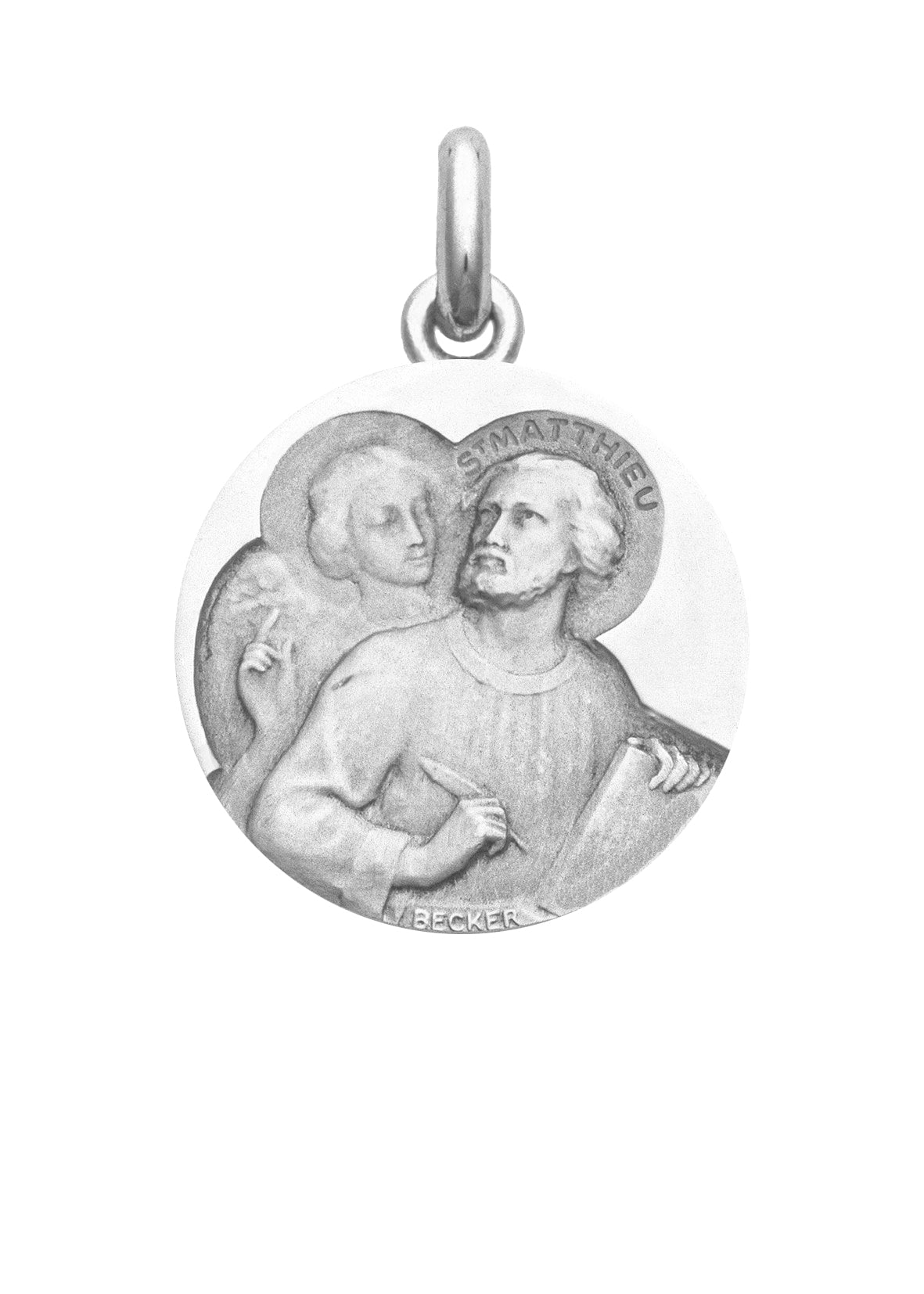 Médaille Saint Matthieu OR BLANC 18 carats / 20 mm