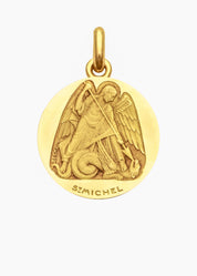 Médaille Saint Michel polie OR JAUNE 18 carats / 15 mm