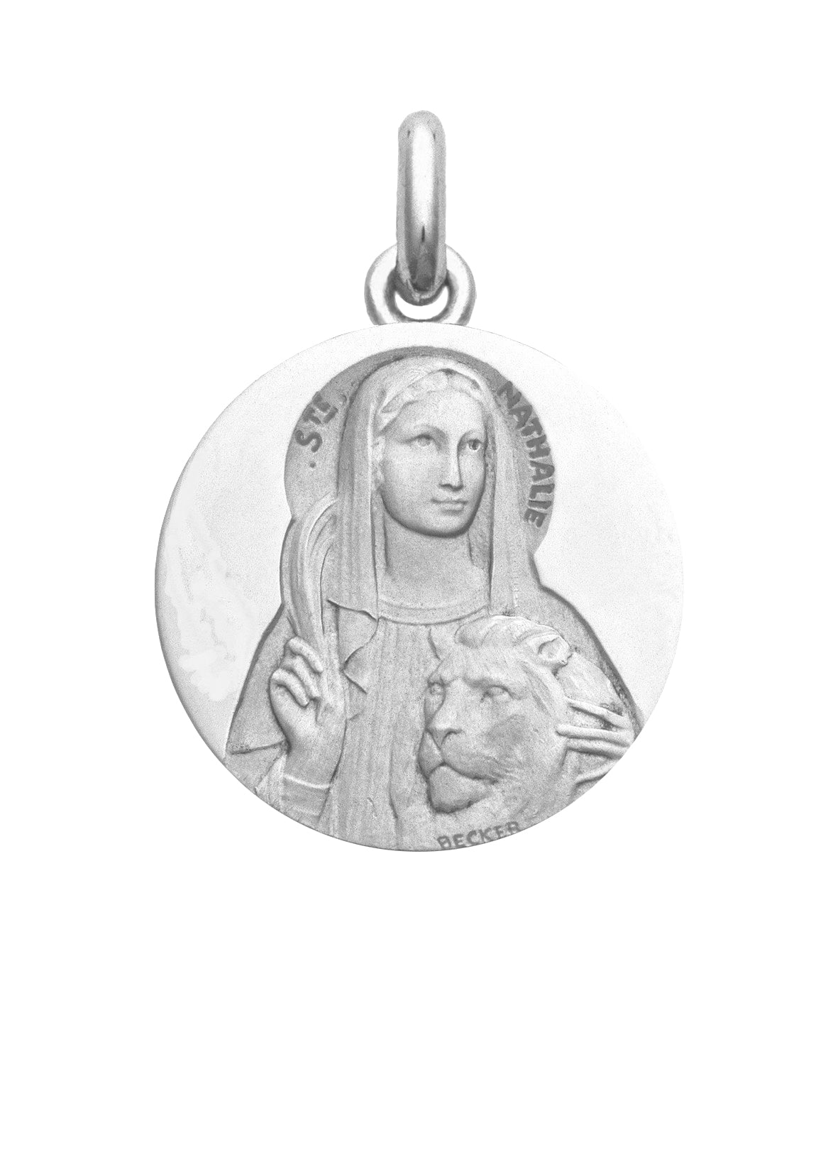 Médaille Sainte Nathalie OR BLANC 18 carats / 20 mm