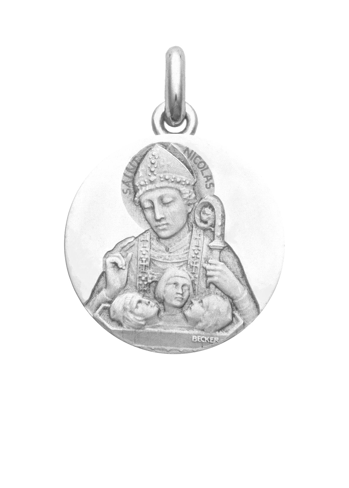 Médaille Saint Nicolas OR BLANC 18 carats / 20 mm