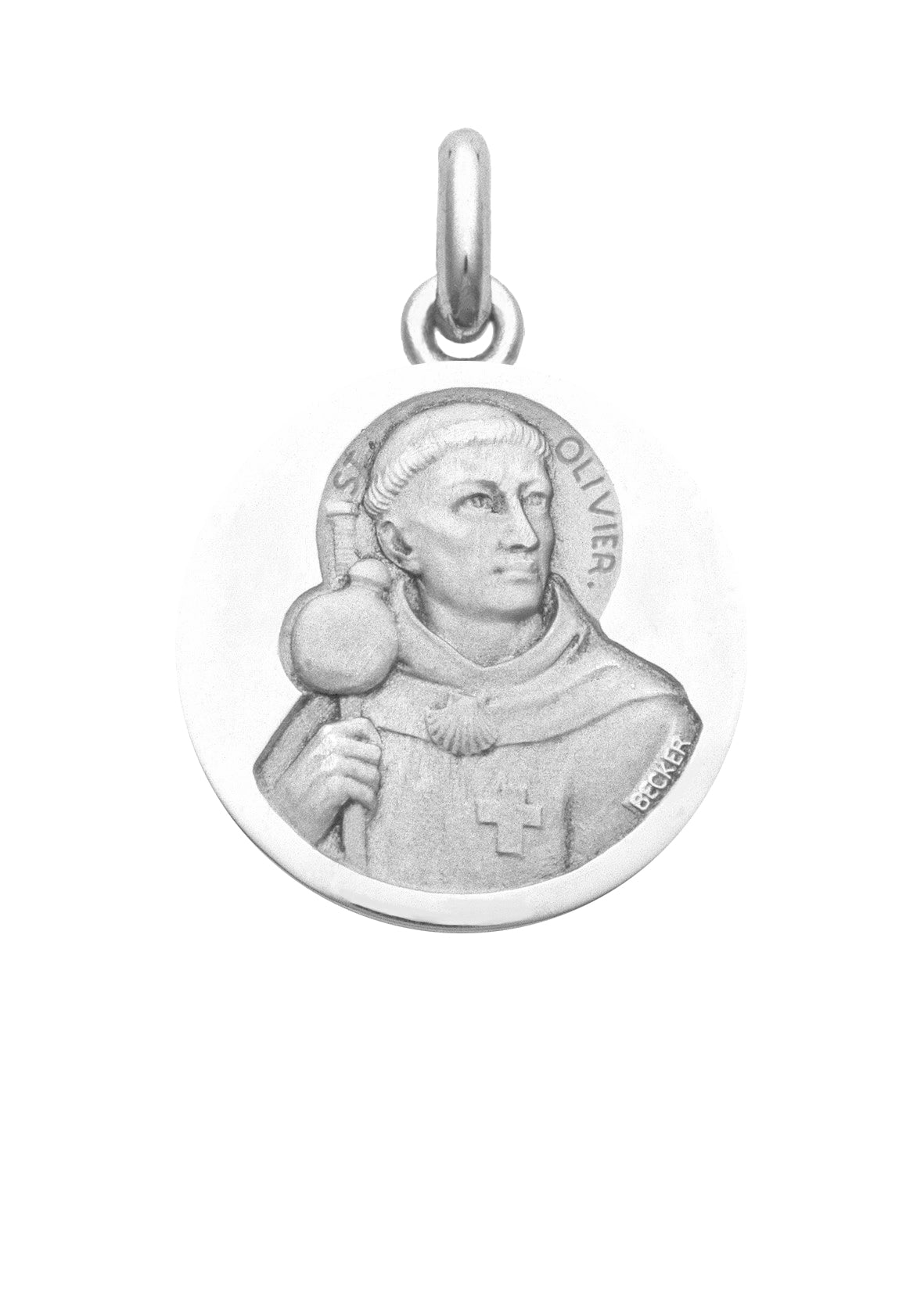 Médaille Saint Olivier OR BLANC 18 carats / 20 mm