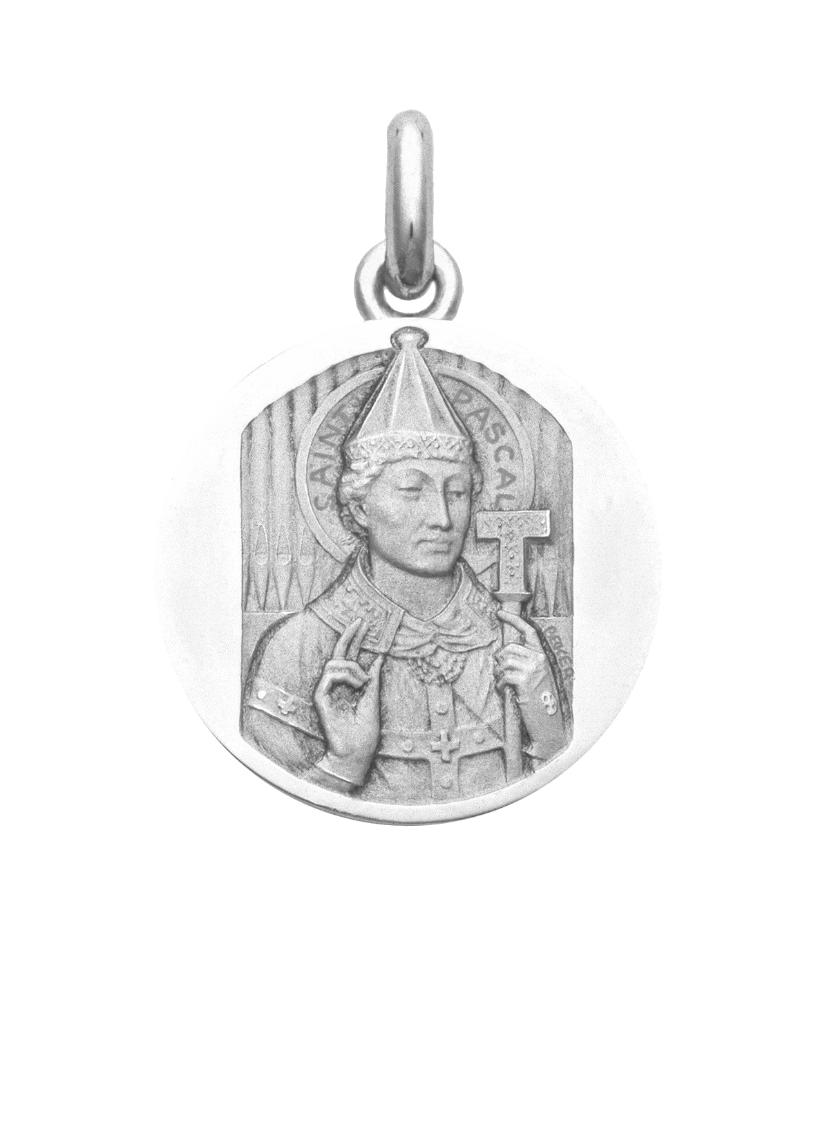 Médaille Saint Pascal OR BLANC 18 carats / 20 mm
