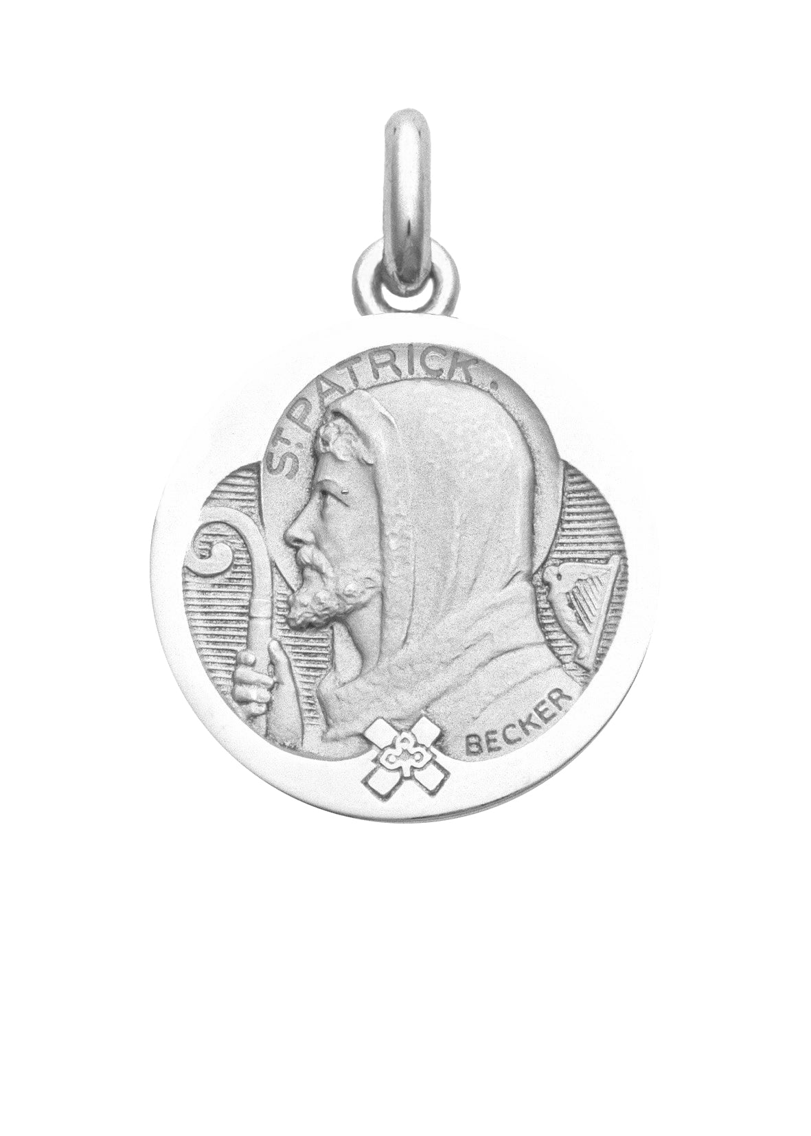 Médaille Saint Patrick OR BLANC 18 carats / 20 mm