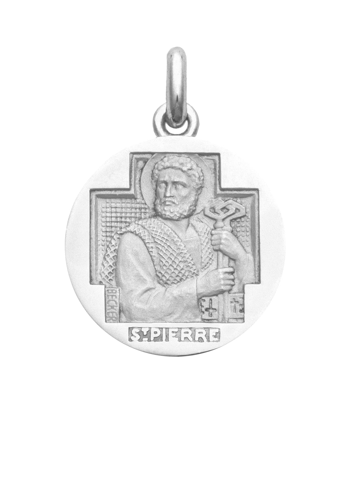 Médaille Saint Pierre OR BLANC 18 carats / 20 mm