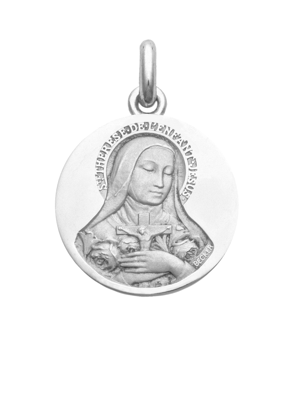 Médaille Sainte Thérèse polie OR BLANC 18 carats / 20 mm