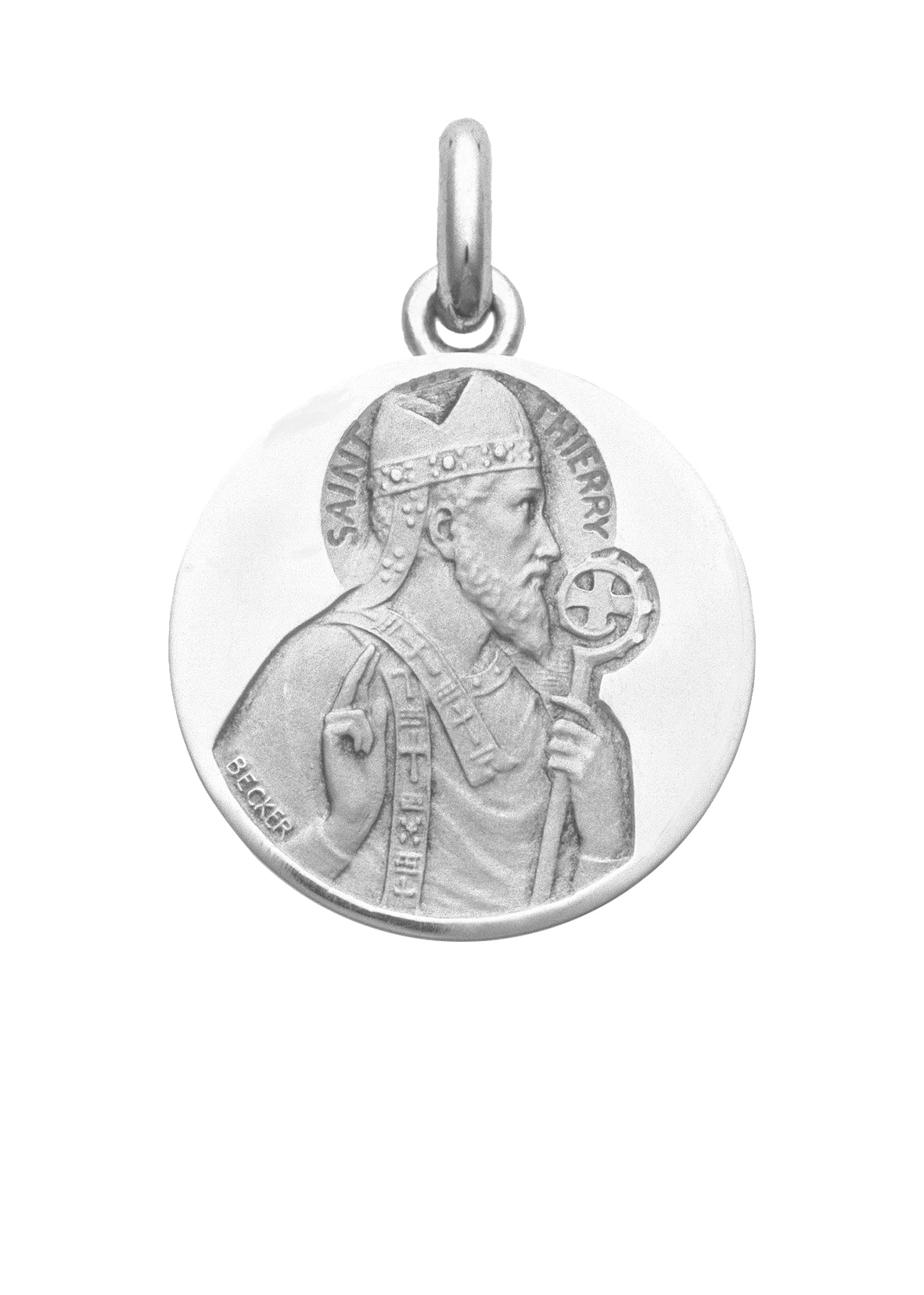 Médaille Saint Thierry OR BLANC 18 carats / 20 mm