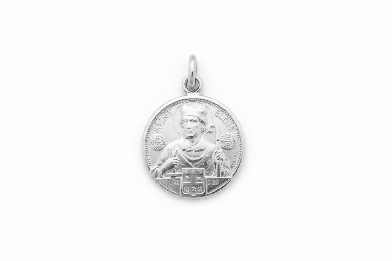 Médaille Saint Eloi en or blanc